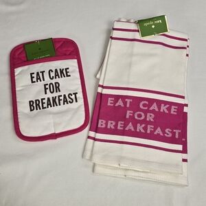 New Kate Spade New York Eat Cake For Breakfast Kitchen Towels & Pot Holder